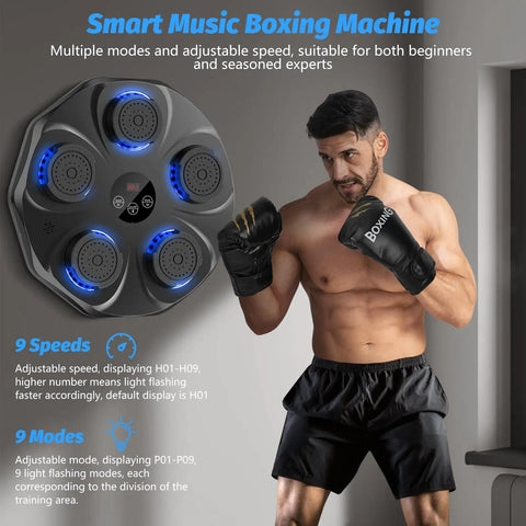 Man using Music Boxing Machine Interactive Punching Trainer With Boxing Gloves Wall Mounted Electronic Boxing Target