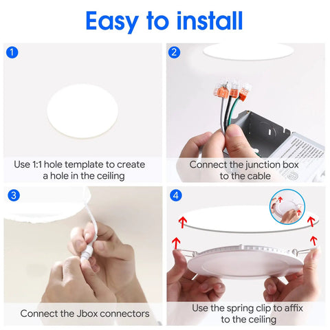 Installation guide for 6 Inch 3CCT Ultra-Thin LED Recessed Ceiling Light With Junction Box, 3000K 4000K 5000K Selectable, 15W Equivalent