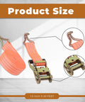 20 Pack Heavy Duty Cargo Tie Down Straps 1.5 Inches By 20 Feet Galvanized Steel Ratchet Belts shown with coiled strap and hook.