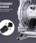 Close-up of aluminum Air Operated Double Diaphragm Pump, 44GPM, Max 115PSI Air Waste Oil Pneumatic Transfer Pump with detachable silencer.