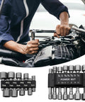 Workhorse 9 Piece Socket Sleeve Set Featuring Hexagonal Wrench Adapters And Pneumatic Extension Rods in use on an engine.