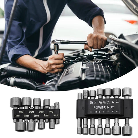 Workhorse 9 Piece Socket Sleeve Set Featuring Hexagonal Wrench Adapters And Pneumatic Extension Rods in use on an engine.