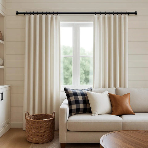 Adjustable Black Curtain Rod Set 16 To 120 Inches 1 Inch Diameter Heavy Duty Aluminum Finials Decorative Single Rod Over Window