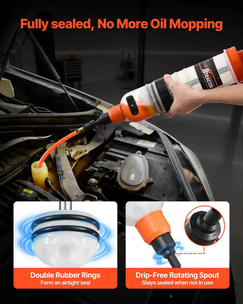 Straight Up No Drip Manual Fluid Extractor With A Legit 1500Cc Tank, showcasing sealed design and hose for vehicle oil changes.
