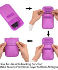 Purple RFID Key Fob Protector And Faraday Bag For Car Key Signal Blocking Anti Hack Anti Theft Pouch With Silver Lined Pocket overview