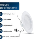 5 to 6 Inch LED Recessed Downlight Retrofit Kit, 22W, 2000 Lumens, 5000K Daylight, Dimmable, 90+ CRI, E26 Adapter Included, 6 Pack