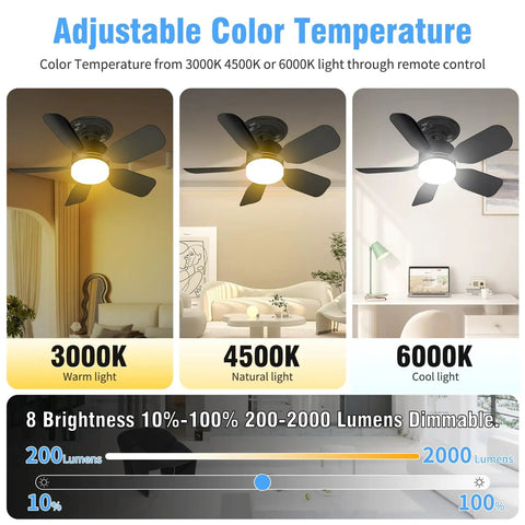 20 Inch Ceiling Fan Light With Remote, 30W 2000 Lumens Led Socket Bulb Fan, 3 Daylight To Amber Tones, 6 Big Breeze Speeds, Zero Sweat Tool Free E26 Screw In Setup For Chill Bedrooms Or Tight Kitchens showcasing adjustable color temperature options.