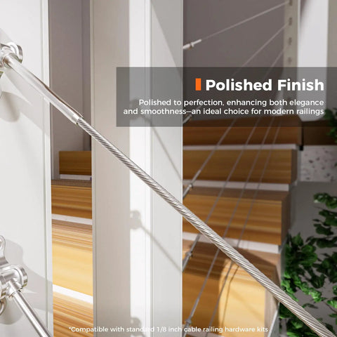 Marine Grade 316 Stainless Steel Cable One Eighth Inch Wire Rope 1000 Feet For Deck Railings Stair Porch Fence Balusters