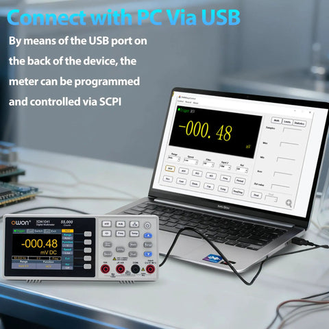 Ultra Slim Digital Multimeter With AC And DC Voltage And Current Measurement Up To 1000V And 10A connected to laptop via USB