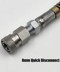 Heavy Duty Paintball And Airsoft Tank Fill Station With 37 Inch Hose Stainless Steel Build DIN Thread Five Eighth BSPP High Pressure 4600 PSI HPA Refill Connector close-up.