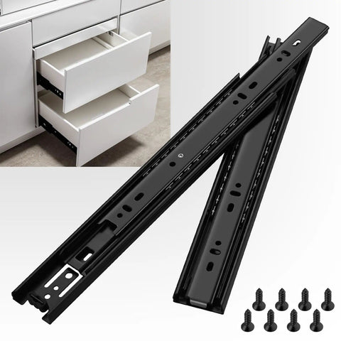 Full Extension Drawer Slides 12 Inch Pair With Side Mount Metal Ball Bearing Rails, 100 Lb Load Capacity, Zinc Plated Steel