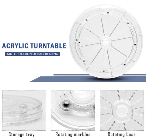 Must-Have 8 Inch Acrylic Turntable Organizer With 360 Degree Rotation, Clear Lazy Susan, top view showing storage tray.