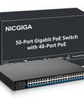 48 Port Gigabit PoE Switch Unmanaged With IEEE 802.3af/at PoE Plus Up To 400W Budget front view with package