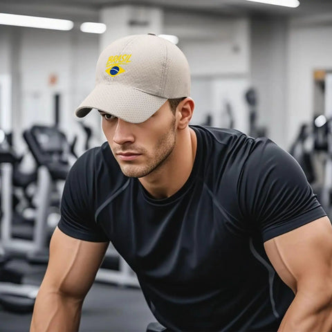 Man wearing Lightweight Women Cap With Adjustable Buckle For All Seasons in gym setting