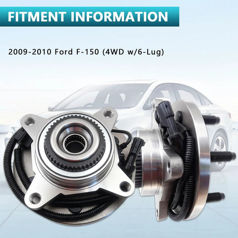 Front Wheel Bearing Hub Assembly 515119 For 2009 2010 Ford F-150 4WD 2 Pack Front Left And Right, 6 Bolts, ABS Sensor
