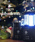 Four Pack LED Camping Lanterns For Power Outages And Emergencies, Battery Operated, with festive decor background