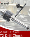 Mini Metal Lathe Drill Chuck With MT2 Arbor, Five Sixty Fourth Inch To One Half Inch Clamping Range, Durable Steel Chuck