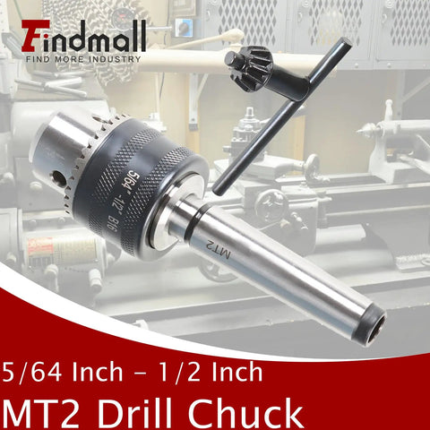 Mini Metal Lathe Drill Chuck With MT2 Arbor, Five Sixty Fourth Inch To One Half Inch Clamping Range, Durable Steel Chuck