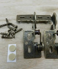 Two Antique Brass 5/16 Overlay Concealed Cabinet Hinges For 5/8-1 Inch Thick Doors, includes screws and bumpers