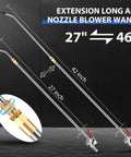 Slick Retractable Air Blow Gun With Telescoping Extension Wand And Adjustable Trigger Valve illustration showing 27 to 46 inch extension wand.