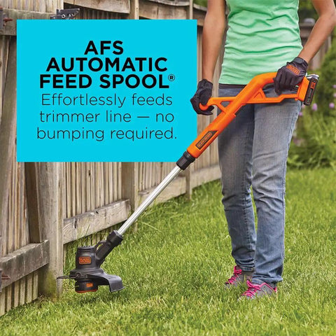 Person using Cordless 20V Max String Trimmer Edger And Sweeper Combo Kit With 10 Inch Cutting Swath Adjustable Height Soft Grip Handle