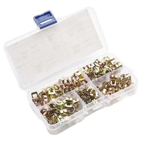 Grab This Epic 75 Piece Spring Hose Clamp Kit For Fuel Oil And Water Pipes With Leak Proof Binaural Design Heat Treated Steel Clips In Five Sizes To Fix Any Rattling Tube Or Fitting Real Easy Like A Pro. 75-piece spring hose clamp kit in plastic case, steel, five sizes