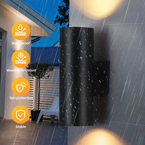 4 Pack Outdoor Wall Lights For Porch And Patio, Waterproof Black Aluminum Sconce Fixtures With Up And Down Lighting in rain