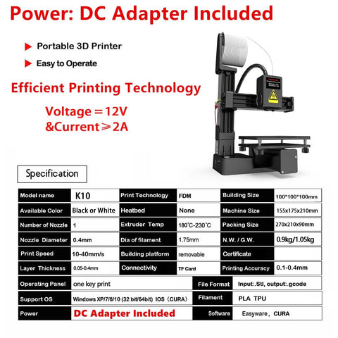Portable Compact FDM 3D Printer With Quick Release Build Plate PLA And TPU Filament Hook Up 0.4mm Print Head Lightweight Desktop Machine Built For Newbies Wanting A No Stress Workflow And Quick DIY Creations Straight Out The Box
