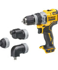 Compact 12V Cordless Drill Driver Workhorse With Offset And Right Angle Adapter Heads For Tight Squeezes No Frills Bare Unit on a white background