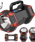Rechargeable Camping Lantern With 1500 Lumen Output And 8 Lighting Modes, USB cable, black and red design