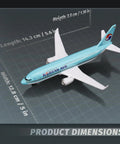 One Four Hundred Scale Korean 380 Plane Model Aircraft Die Cast Alloy Miniature For Collectors And Desktop Displays with dimensions shown