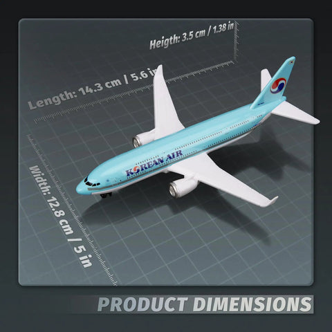 One Four Hundred Scale Korean 380 Plane Model Aircraft Die Cast Alloy Miniature For Collectors And Desktop Displays with dimensions shown