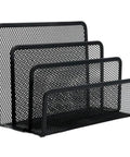 Durable Home Office Mail Sorter And File Organizer Tray Set with three black metal mesh compartments for documents and letters