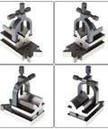 Beefy Full Angle V Block Fixture For Drilling Milling And Grinding, Hardened Steel With Adjustable Side Screws To Stop Tilting, 3.5 By 1.875 By 1.875 Inches, Rugged Precision Shop Tool on vise base