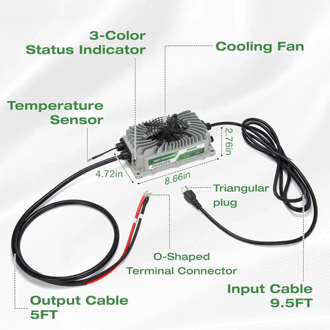 24V 25A Lead Acid Battery Charger For Scissor Lifts And Jobsite Gear, Powers Forklifts, with cooling fan and status indicator