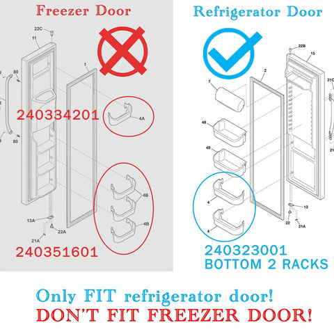 Diagram showing Refrigerator Door Bin Replacement 15.95 Inch Long Fits Frigidaire Kenmore Side Door Shelf, not for freezer.