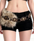 Brown Faux Fur Belt For Women Featuring Classic Pin Buckle And Y2K Vintage Street Drip With Fresh Layering Game, plush high pile on waist.