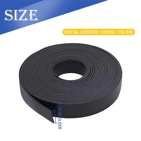 Heavy Duty Black Rubber Upholstery Tack Strip 11 Yard Roll 0.6 Inch Wide, shown in rolled form with measurements.