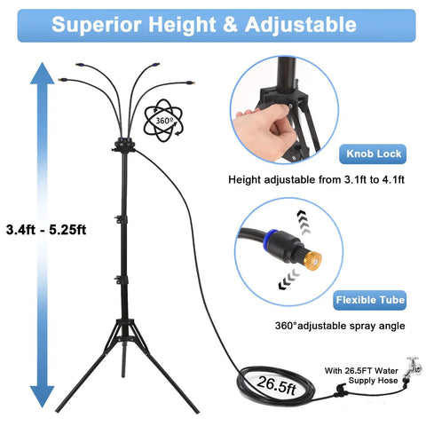 Adjustable Outdoor Misting System For Patio And Garden Height From 3.5 To 5.25 Feet 26.5 Ft Water Supply Line Portable