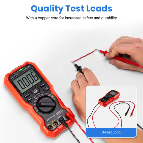 All In One Digital Multimeter True RMS 6000 Counts for AC DC Voltage and Current with test leads in use