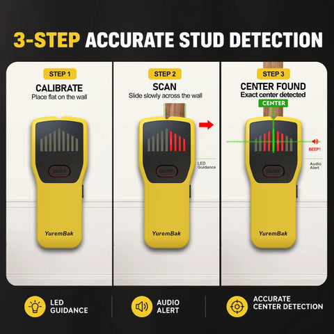 Highly Accurate Stud Finder Wall Scanner With Straight Up Precision For Locating Wood And Metal Studs Behind Drywall Features Bright Led Indicators And No Fuss Setup Perfect For Quick Diy Projects Without Messing Things Up