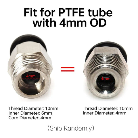 Go-To Pneumatic PC4-M10 Bowden Tube Fittings Straight Quick Connectors for E3D V6 Bowden Extruder PTFE Tube 4mm OD Ender-3 Ender-3 V2 CR-10 Compatible 1.75mm Filament Printers Pack of 10, 4mm PTFE connector