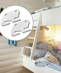 Two Heavy Duty Zinc Coated Bed Frame Connectors And Bed Rail Brackets in a cozy bedroom setting.
