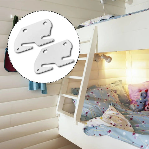 Two Heavy Duty Zinc Coated Bed Frame Connectors And Bed Rail Brackets in a cozy bedroom setting.