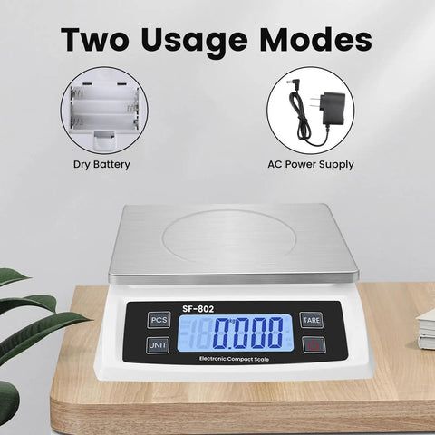 Pro Grade Digital Kitchen Scale With 66 Pound Capacity For Baking And Cooking A Large Food Scale In Stainless Steel With LCD Display And Waterproof Easy To Clean Design Counting Scale For Commercial Use And Bread Baking on a wooden table.