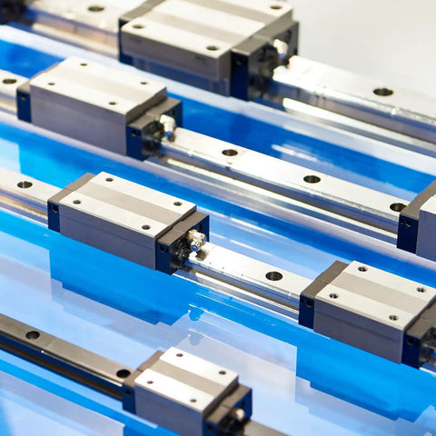 MGN12 400mm Linear Guide Rail Kit Two Pack With MGN12H Carriage Blocks for 3D printers and CNC machines on blue background