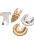 4 Piece Oscillating Saw Blades Multi Tool Kit With Semi Circle Finger Segment Blades High Grit Carbide Quick Release For Grout Ceramics Masonry Concrete And Detail Grinding Like A Pro with gold and silver blades