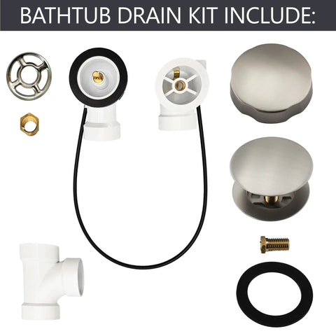Heavy Duty Cable Driven Bath Waste Drain Assembly With Twenty Seven Long Cable And Solid Brass Handle Fits One Half Schedule Forty PVC Pipe Featuring Smooth Pop Up Stopper Valve And Tight Strainer Plate For Hassle Free Bathroom Updates components displayed including pop-up stopper and PVC fittings.