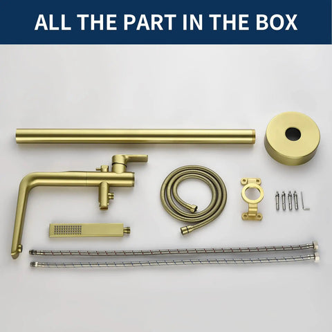 Freestanding Brushed Gold Tub Filler Faucet With Hand Shower And Swivel Spout Floor Mounted Brass Tub Faucet Solid Brass Parts