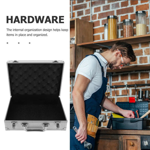 Heavy Duty Aluminum Alloy Tool Box With Badass Hard Shell Storage Case For Hand Tools And Instruments Portable Carry Handle Weatherproof Reinforced Gear Stash open with black foam interior.